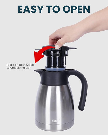 GiNT 34Oz Thermal Coffee Carafe, Insulated Stainless Steel Coffee Carafes for Keeping Hot/Double Walled Vacuum Coffee Carafe (Silver, 1L)