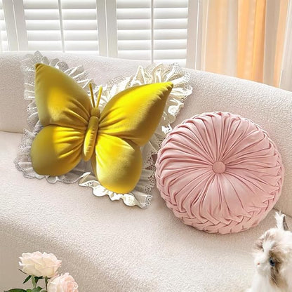 Butterfly Throw Pillow, Butterfly Shaped Decorative Pillow for Sofa Couch Bed, Plush Velvet Lumbar Support Cushion for Office Chair & Car Seat (Yellow)