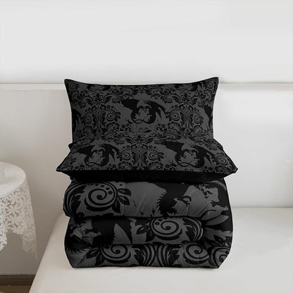 Feelyou Adults Gothic Kids Comforter Set Twin Size Dark Olive Green Damask Bedding Set Dragon Duvet Quilt for Kids Boys Girls Bedroom Decor Microfiber Ultra Soft Breathable