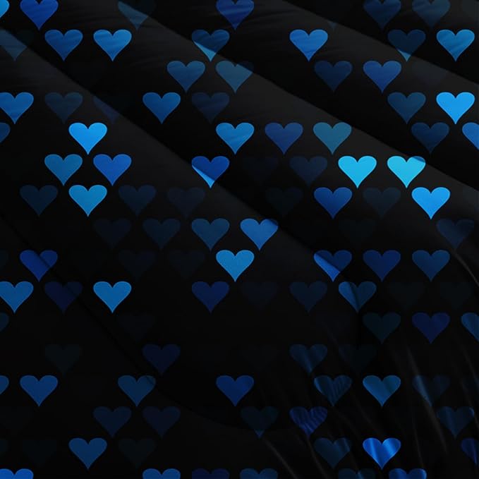Geometric Blue Love Black Comforter Set,Blue Heart Honeycomb 3 PCS Bedding Set Twin Size for Teen Adult,Modern Quilt Set Geometry Decor,Microfiber Lightweight 1 Comforter 2 Pillowcases
