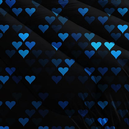 Geometric Blue Love Black Comforter Set,Blue Heart Honeycomb 3 PCS Bedding Set Queen Size for Teen Adult,Modern Quilt Set Geometry Decor,Microfiber Lightweight 1 Comforter 2 Pillowcases