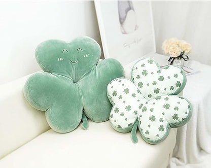 Cyprinus Carpio Smile Face Trifolium Plush Throw Pillow Green Shamrock Cushion Decor Room Light Blue/19Inch