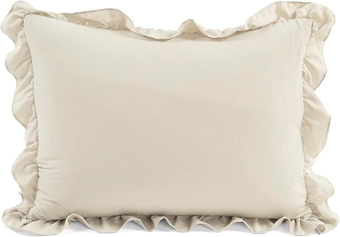 Lush Decor Reyna Ruffle Comforter Set - 2 Piece Twin Bedding Set - Elegance for Dorm Room - Twin XL, Wheat