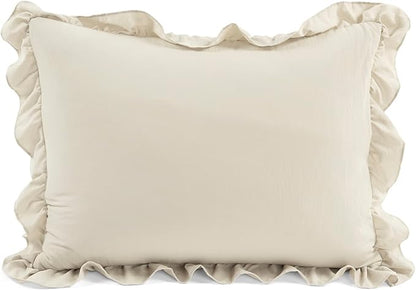 Lush Decor Reyna Ruffle Comforter Set - 2 Piece Twin Bedding Set - Elegance for Dorm Room - Twin XL, Wheat