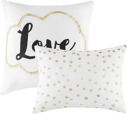 Intelligent Design Raina Twin / Twin XL Comforter Set, Soft Microfiber Comforter Set Twin, Modern Geometric Metallic Bed Set, 4 Pieces College Bedding Comforter Set with 1 Sham, 2 Toss Pillows Ivory