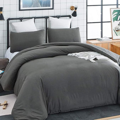 KAREVER Deep Grey Comforter Set Full Dark Gray Beddig Set for Kids Teens Adult Solid Gray Color Bedding Set 3 Pieces with 2 Pollowcases Lightweight Durable Gray Full Blanket Quilts Set