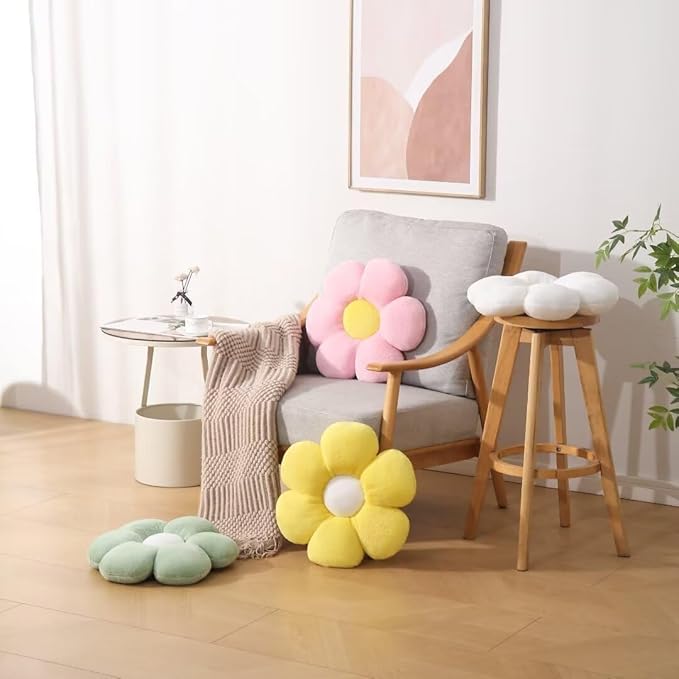 17.7 Inch Sage Green Flower Pillow – Daisy Shaped Cute Decorative Throw Pillow, Soft Floral Seating Cushion Floor Pillows for Sofa, Bed, Chair & Room Decor