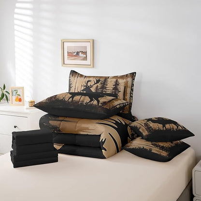 Erosebridal Full Size Deer Bedding Set 7 Pieces for Kids Teens Adults - Woodland Deer Hunting Bed in A Bag Rustic Farmhouse Style Comforter Set with Sheets Country Rural Cabin Lodge Duvet Insert