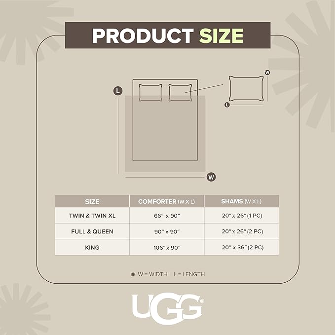 UGG Leonora Comforter Set with 2 Pillow Shams Lightweight Down Alternative Blanket Reversible Cozy Warm All Season Washable and Hypoallergenic Bedding Set, King, Charcoal Grey