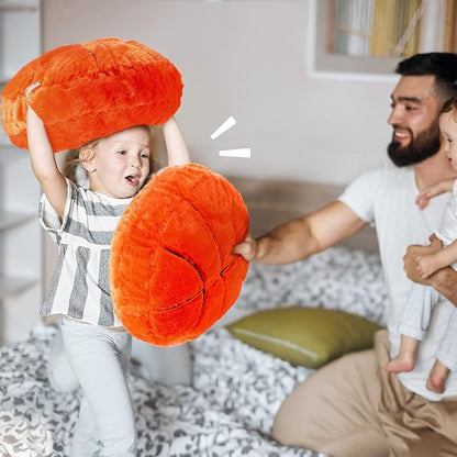 Basketball Pillow, 2 Pcs Basketball Plush Pillow Soft Fluffy Round Stuffed Sports Throw Pillows, Basketball Shaped Decorative Throw Pillow for Sofa, Bedroom, Sports Room, Home Decor Gifts 15.7"
