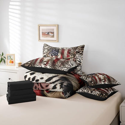 Erosebridal Deer Skull 7 Pcs Comforter Set King Size,Hunting Deer Bed in a Bag for Kids Boys Girls,Cheetah Leopard Print Sheet Set,Abstract American Flag Quilt Set,Africa Wild Animals Bedding Set