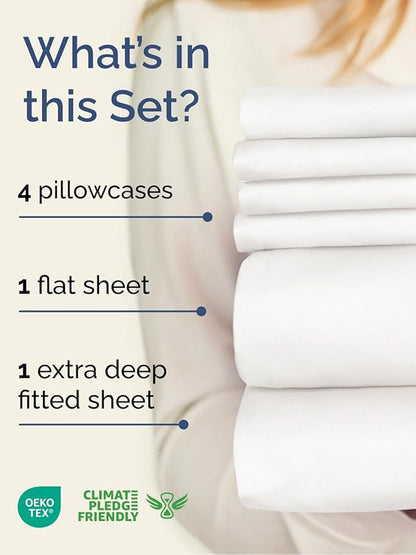 Extra Deep Cal King Sheet Set - 6 Piece Breathable and Cooling Sheets - Hotel Luxury Bedding for Women, Men, Kids & Teens - Easy Secure Fit - Soft & Wrinkle Free - Extra Deep Pockets - Antique White