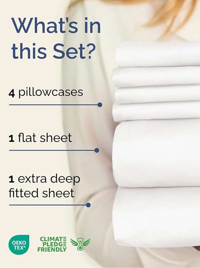 Extra Deep Queen Sheet Set - 6 Piece Breathable and Cooling Sheets - Hotel Luxury Bedding for Women, Men, Kids & Teens - Easy & Secure Fit - Soft and Wrinkle Free - Extra Deep Pockets - Antique White