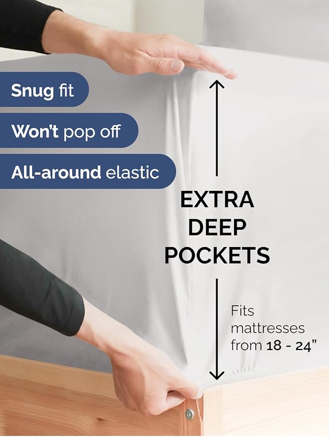 Extra Deep Queen Sheet Set - 6 Piece Breathable and Cooling Sheets - Hotel Luxury Bedding for Women, Men, Kids & Teens - Easy & Secure Fit - Soft and Wrinkle Free - Extra Deep Pockets - French Grey