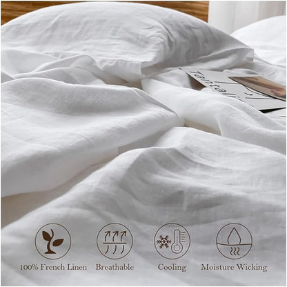 Simple&Opulence Washed Linen Bed Sheet Set Basic Style 4 Pieces (1 Flat Sheet & 1 Fitted Sheet & 2 Pillowcases) 100% Natural French Flax Soft Breathable Farmhouse Bedding (King, White)