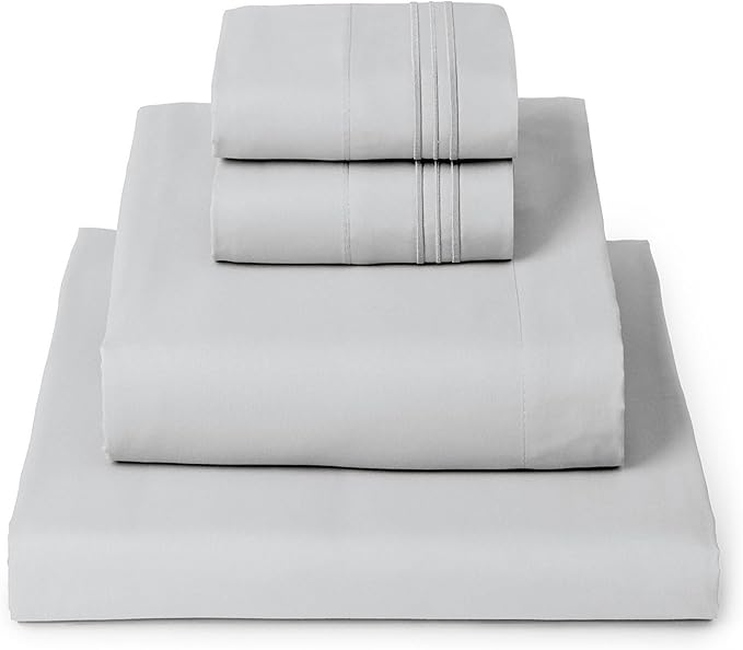 Mellanni Full Sheets Set - 4 PC Iconic Collection Bedding - Hotel Luxury, Extra Soft, Cooling Bed Sheets - Wrinkle, Fade, Stain Resistant (Full, Light Gray)
