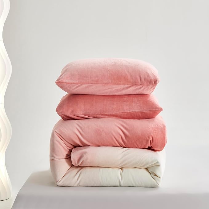 Cottonight Velvet Comforter King Fluffy Pink Flannel Bedding Set Women Men Thick Warm Winter Blanket Quilts Sherpa Micromink Light Pink Modern Chic Plush Fashion Bedding King