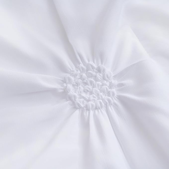 Bedbay White Ruffle Comforter Set Queen Size Boho Comforter Ruched Bedding 9 Pcs Queen Bed in a Bag Pintuck Pinch Pleat Bedding Set Elegant Ruffle Farmhouse Bed Set for All Seasons