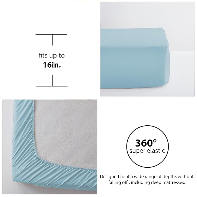 Zzlpp Full Comforter Set 7 Pieces, Light Blue Seersucker Bed in a Bag with Comforter and Sheets, All Season Bedding Sets with 1 Comforter, 2 Pillow Shams, 2 Pillowcases, 1 Flat Sheet, 1 Fitted Sheet