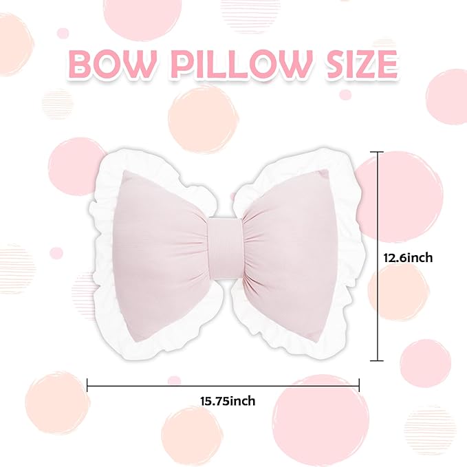 Set of 2 Bow Shaped Throw Pillow Soft Bowknot Decorative Pillows Cute Car Lumbar Pillows Novelty Bow Pillow for Sofa Couch Bed Living Room Bedroom (Pink+White)
