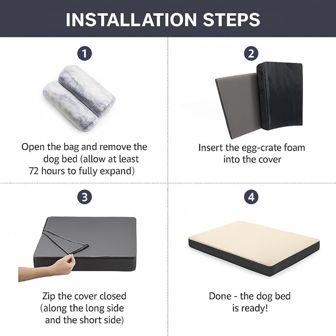 Dog Bed with Waterproof Inner Liner, Removable Cover, Egg Crate Foam Dog Beds, Easy to Clean，36×26Inch，Khaki