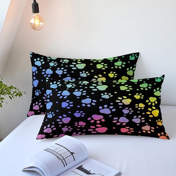 Puppy Paw Comforter Set King Size, Colorful Animal Print Soft Bedding Set with 2 Pillowcases, Great Bedroom Decor/104 * 90