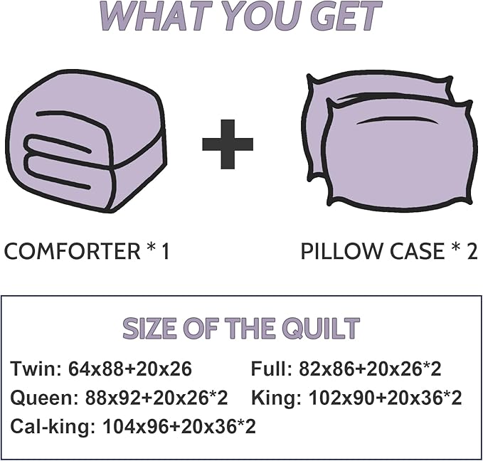 Decroom Lightweight Queen Comforter Set with 2 Pillow Sham - 3 Pieces Set - Quilted Down Alternative Comforter/Duvet Insert for All Season - Lavender - Queen Size
