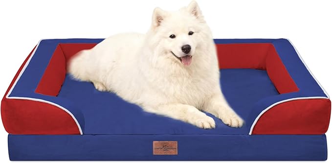 Comfort Expression Orthopedic Dog Bed for Large Dogs 36x27 Inch, Waterproof Egg Crate Foam Large Pet Bed with Removable Bolsters, Dog Couch with Washable Cover & Non-Slip Bottom, Classic Tri-Color