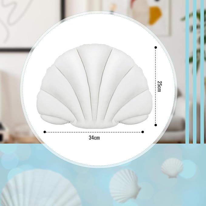 Marsui Pearl White Seashell Decorative Pillow, 13 Inch Shell Shaped Throw Pillow Gift 3D Insert Beach Soft Velvet Sea Ocean Mermaid Room Decoration Couch Bed Cute Cushions