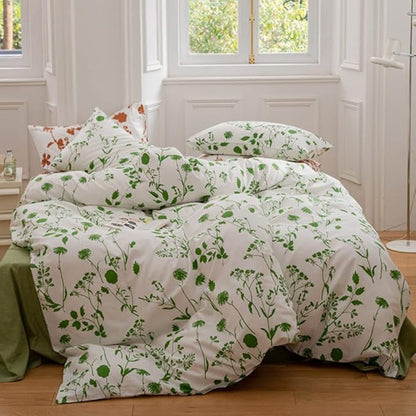 CLOTHKNOW White Green Comforter Set Full Green Floral Bedding Comforter Sets Green Flowers Bedding Full Sets Green Boho Bed Comforter White Comforters 3Pcs Green White Comforter Sets Full