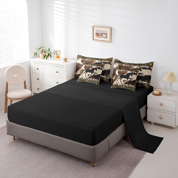 Erosebridal Camo Queen Comforter Set with Sheets | Western Horse 7 Piece Bedding Set Mens Camouflage Country Bed in a Bag, Farmhouse Woodland Animals Room Decor,Rustic Cabin Decor Camo Bed Set