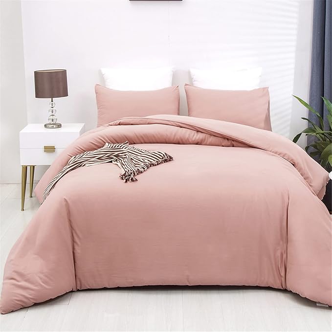 Cottonight Pink Comforter Set Queen Women Girls Blush Pink Bedding Set Full Quilts Blanket Solid Color Dusty Rose Comforter Set