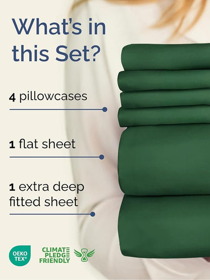 Extra Deep King Sheet Set - 6 Piece Breathable and Cooling Sheets - Hotel Luxury Bedding for Women, Men, Kids & Teens - Easy & Secure Fit - Soft and Wrinkle Free - Extra Deep Pockets - Emerald Green