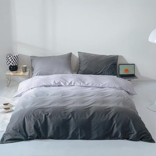 KAREVER Gradient Gray Comforter Set Ombre White Gray Bedding Set Full Women Aesthetic 3 PCs Bed Blanket Set Full