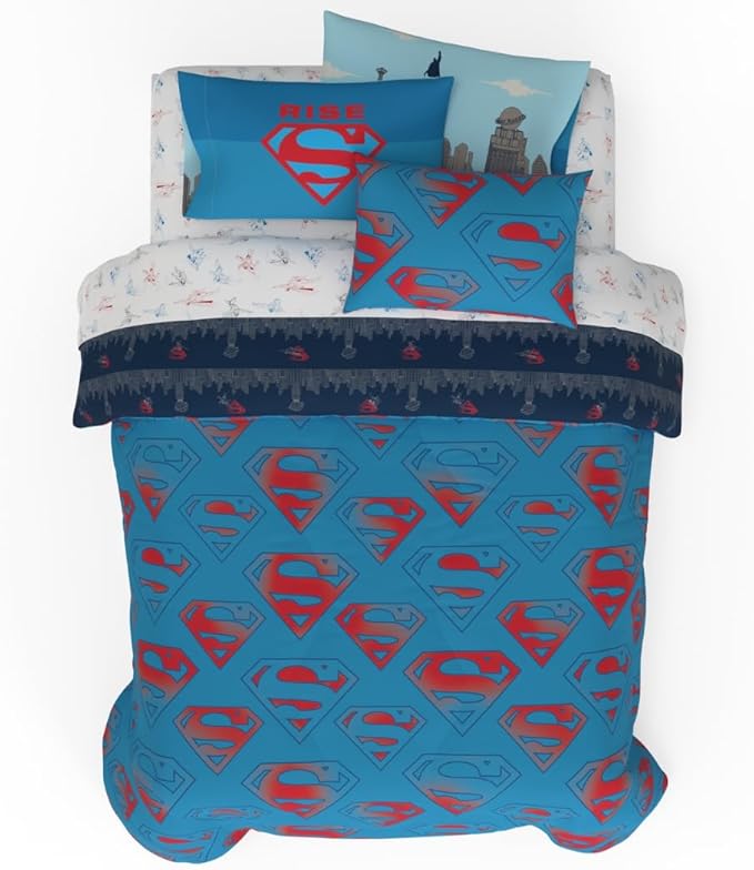 Superman DC Comics Kids Bedding Super Soft & Cozy Reverisble Microfiber Comforter and Sheet Set with Sham, 7 Piece Full Size, (Officially Licensed Product) by Franco
