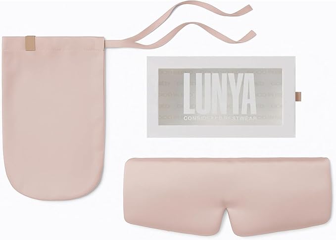 Lunya Washable Silk Sleeping Mask - Thermoregulating Mulberry Silk, Light Blocking and Comfortable Fit – Sleep Mask for Women and Men with Box - Delicate Pink - Large