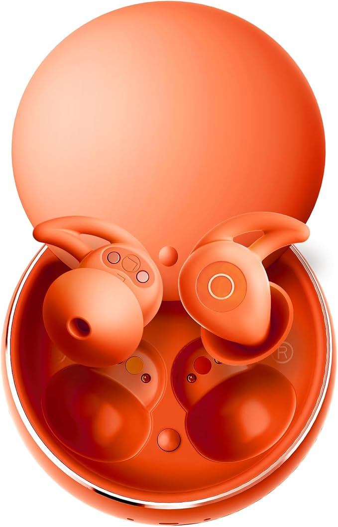 Sleepals Micro Sleep Earbuds for Side Sleepers, Sleep Headphones with Noise Reduction, Soft and Snug Fit Overnight, Slim and Light, 28hr Play with Travel Charging Case (Orange)