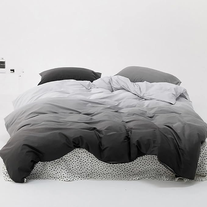 Luxlovery Grey Gradient Comforter Set Queen Grey and White Bedding Set Full Men Women Minimalist Bedding Set Light Gray Soft Breathable Blanket Quilts Gradient Comforter Set