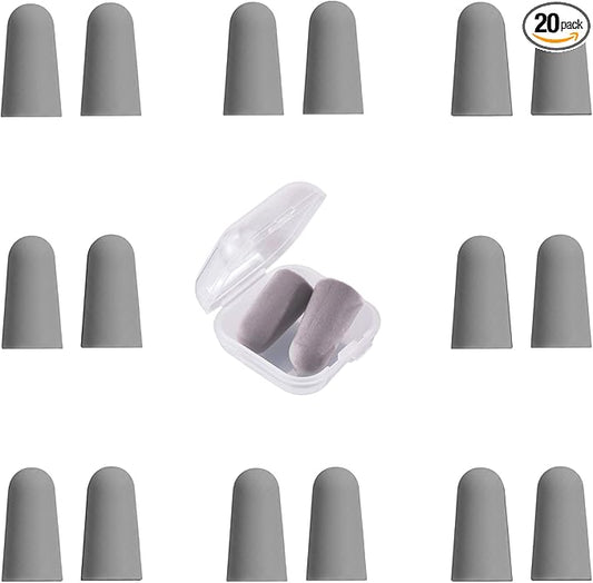 20 Pairs Gray Reusable Ear Plugs, 32dB NRR Noise Reduction, Washable Slow-Rebound Foam Earplugs for Sleeping, Snoring, Work, Concerts, Travel
