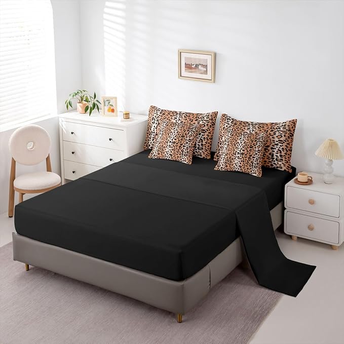 Erosebridal Cheetah Fur Print Ombre Brown Full Comforter Set 7 Pieces | Leopard Pattern Bed in A Bag for Bedroom Gradient Animal Skin Bedding Set with Comforters Women Men Adults Room Decor