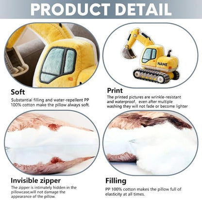 Custom Excavator Shaped Pillow Personalized Double-Sided Printed Cute Pillow Customized Christmas Party Commemorative Gift Sofa Decorative for Boys and Girls 8-32in