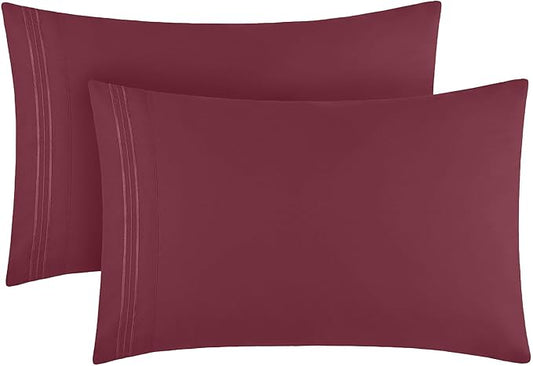 Mellanni Pillow Cases - Luxury, Extra Soft, Cooling Pillow Covers - 2 PC Iconic Collection Pillowcases - Envelope Closure (Standard/Queen 20" x 30", Burgundy)