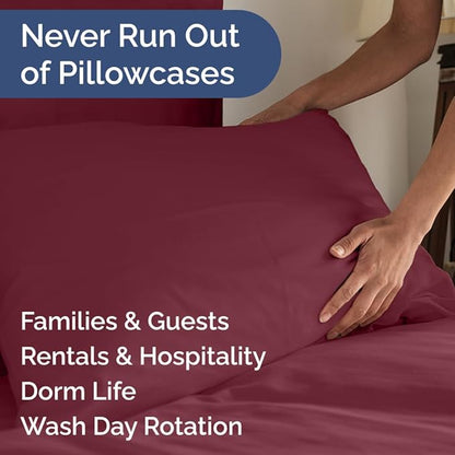 King Pillow Cases Set of 8 - Ultra Soft Hotel Quality Pillowcase Covers - Comfy & Wrinkle Free - Shrink, Stain & Fade Resistant - Easy-Care, Machine Washable Pillow Protectors - 8 Piece Set - Burgundy