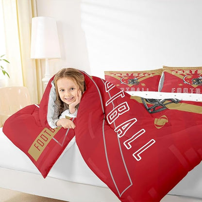 Feelyou Football Bedding Set Boys Girls Twin Size Comforter Set Sports Themed Women Men Football City Duvet Quilt Rugby Sports Red Brown Room Decor