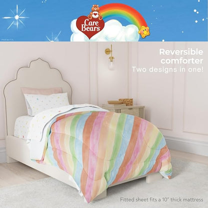 Care Bears Classic Super Soft Cozy Reversible Microfiber Comforter and Sheet Set, 5 Piece Full Size, (Official Licensed Product) by Franco Collectibles