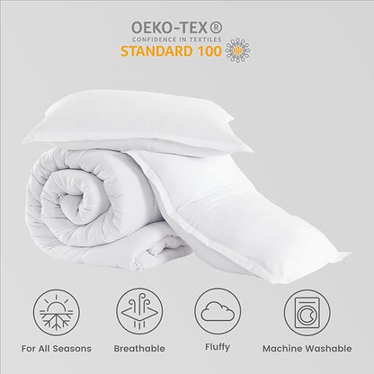 SLEEP ZONE King Size Comforter Set Duvet Insert, Down Alternative Reversible Comforter, Lightweight, Soft and Breathable Bedding All Season, Square Quilting White