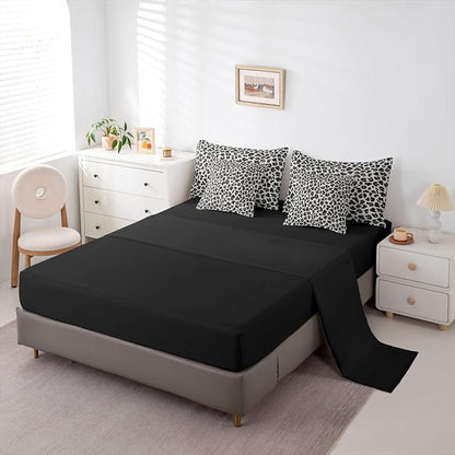 Erosebridal Beige Black Cheetah Fur Comforter Set Queen Size 7 Pieces | Leopard Print Bed in A Bag Animal Skin Pattern Bed Set Women Men Adults Bedding