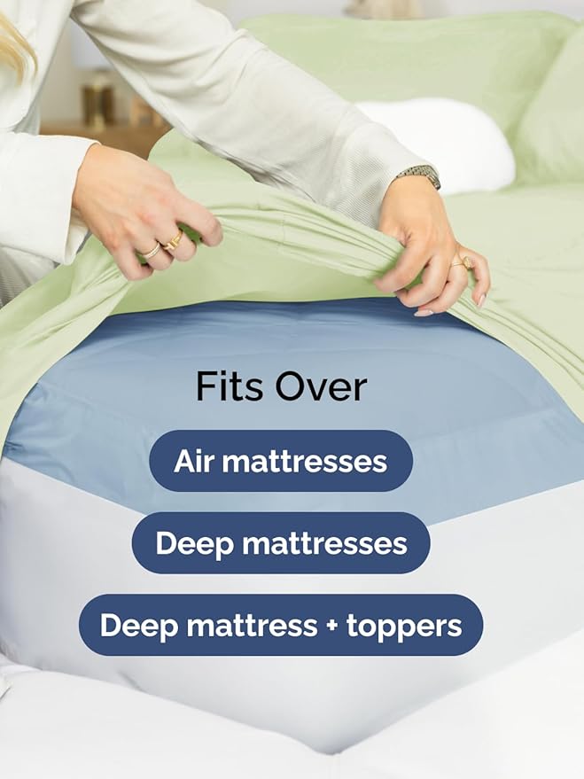 Extra Deep Cal King Sheet Set - 6 Piece Breathable and Cooling Sheets - Hotel Luxury Bedding for Women, Men, Kids & Teens - Easy & Secure Fit - Soft and Wrinkle Free - Extra Deep Pockets - Light Sage