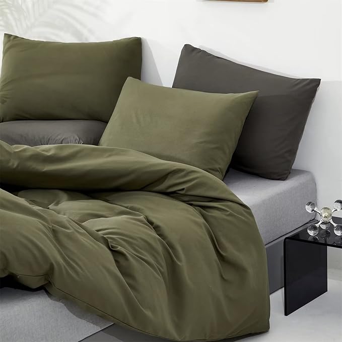 Houseri Army Green California King Size Comforter Set Olive Green Bedding Sets Cal King Men Women Solid Dark Green Comforters Comfy Soft Military Green Bed Comforter Quilt Cal King