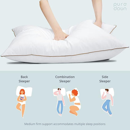 puredown® Goose Feathers and Down Pillow with Diamond Quilting with 100% Cotton Cover, Pack of 2, Queen Size